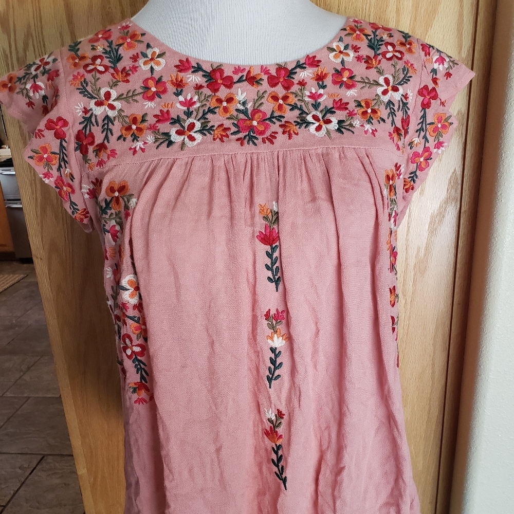 Floral Embroidered Pink Top